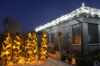 LED svetelná reťaz tmavá, teplá biela LED 12m  (150 + 30 FLASH LED) 